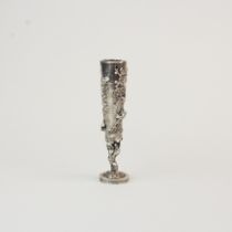 A Chinese hallmarked silver natural form bud vase/long match striker, H. 15cm.