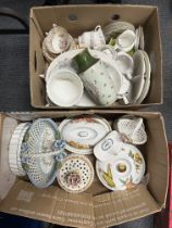 Two boxes of mixed tea and other chinaware.