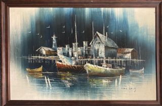 Large 1970's framed oil on canvas, frame size is 99 x 70cm.