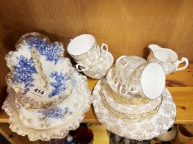 A large Victorian ceramic cheese dish, L. 29cm, with a Royal Vale tea set.