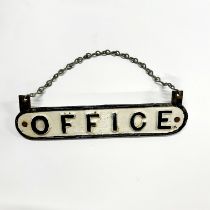 A vintage cast iron office sign, W. 31cm.