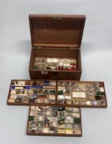 A Victorian mahogany educational box of mixed small items, box size 31 x 18 x 14cm.