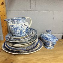 A group of mixed Victorian blue and white china, mostly A/F.