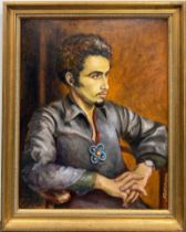 A gilt framed oil on board portrait 'The Amulet' by Daniel Fallshaw. Frame size 59 x 70cm