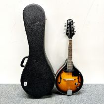 A cased Ashton electric mandolin.