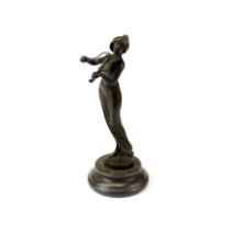 A small Art Nouveau bronze figure of girl playing a violin, H. 19cm.