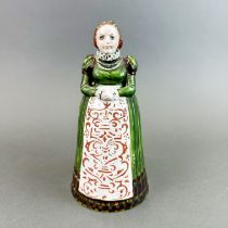 An 18th century continental soft paste porcelain figural bottle cover portraying Mary Queen of