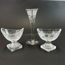 A pair of 19th century cut crystal salts H.9cm ( 1 slightly af) together with a 18th century