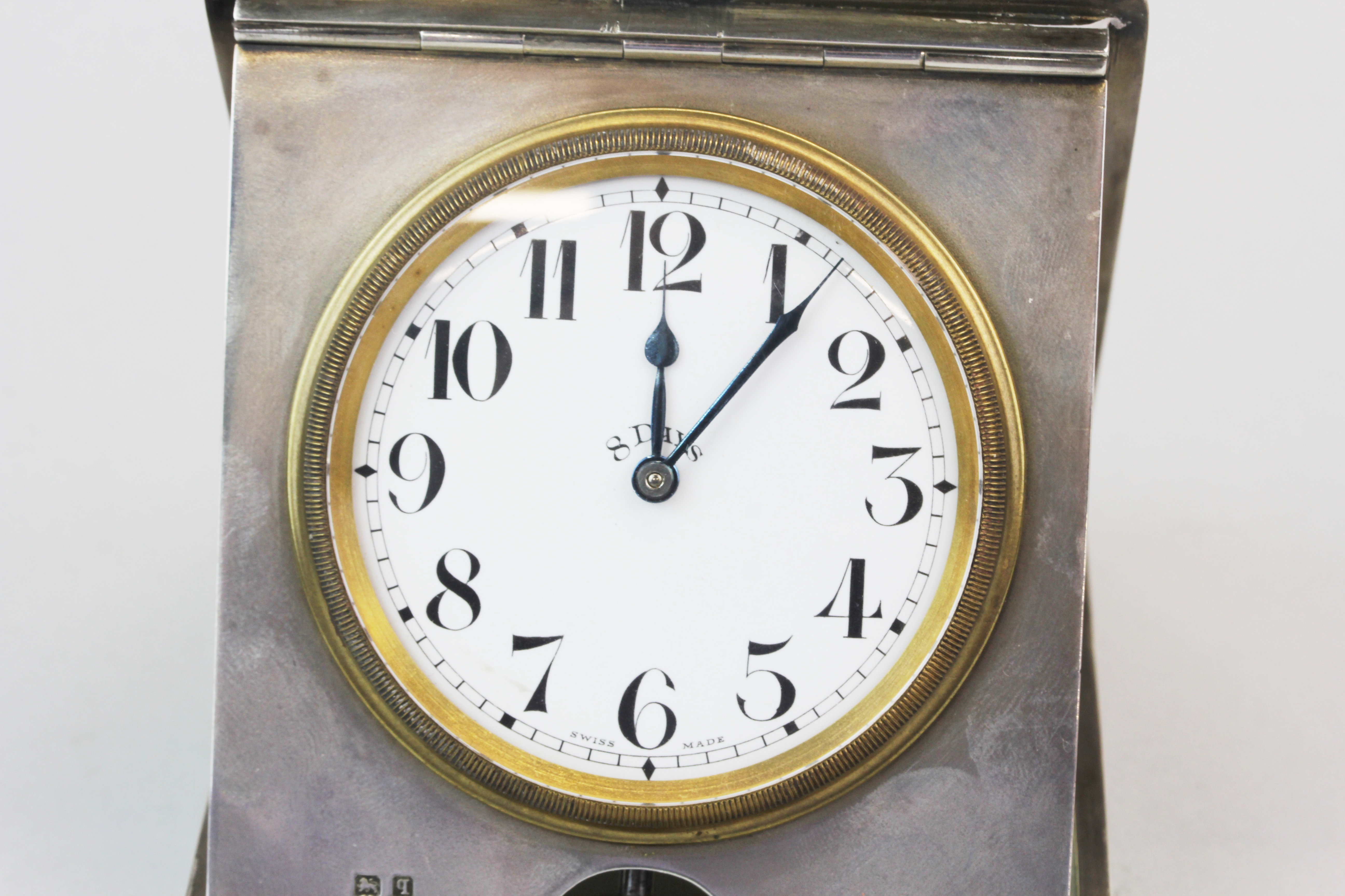 A hallmarked silver cased folding travelling clock by William Neal , Birmingham, c. 1911. 8.5 x 10 x - Image 2 of 4