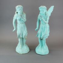 A pair of cast iron garden fairy figures, H.51cm.