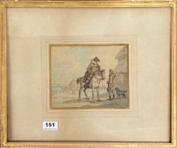 T.Rowlandson (1756 - 1827) Framed watercolour of a squire and peasant. Frame size 45 x 36cm.