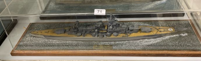 A cased plastic model of the Scharnhorst, case length 77cm.