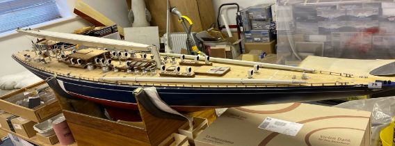 A large scratch built wooden, potentially working, model of 1:16 scale, of the racing yacht