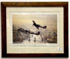 Framed Robert Taylor print "Victory salute" signed by 6 World War II pilots. Frame size is 70cm x