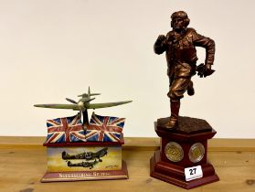 A resin model of a pilot and a Super Marine Spitfire. Pilot height is 31cm.