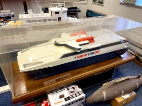 A large perspex cased static fibreglass model of a Super Seacat ferry (not built by Mr Bertola) case