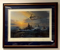 A large framed Robert Taylor print "Channel dash" (presentation copy) signed by 6 of the