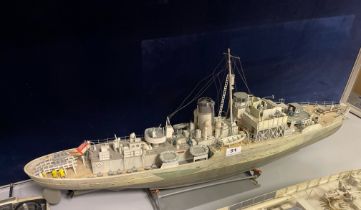 A plastic working model of an English Corvette Naval vessel, L. 88cm. (Radio control obsolete)