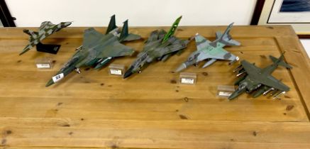 A group of 5 large diecast models of jet aircraft. Longest is 41cm. Some with boxes.