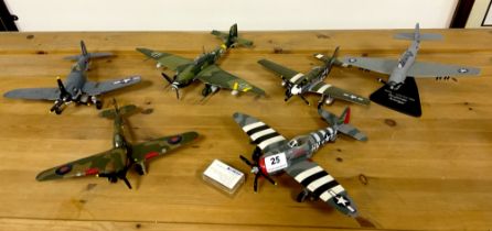 A group of 6 diecast models of Second World War aircraft. Largest wingspan is 32cm. Some with