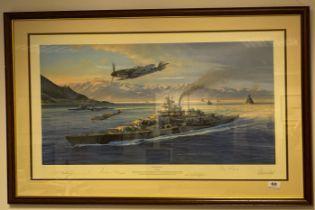 A large framed Robert Taylor print 'Knights Move' of the battleship Tirpitz limited edition 97 / 500