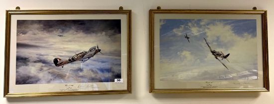 Two gilt framed Robert Taylor prints "First of many" signed by Douglas Bader and "Ramrod 792" signed