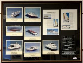 A framed collection of photographs of John Bertola models. Frame size 95 x 72cm