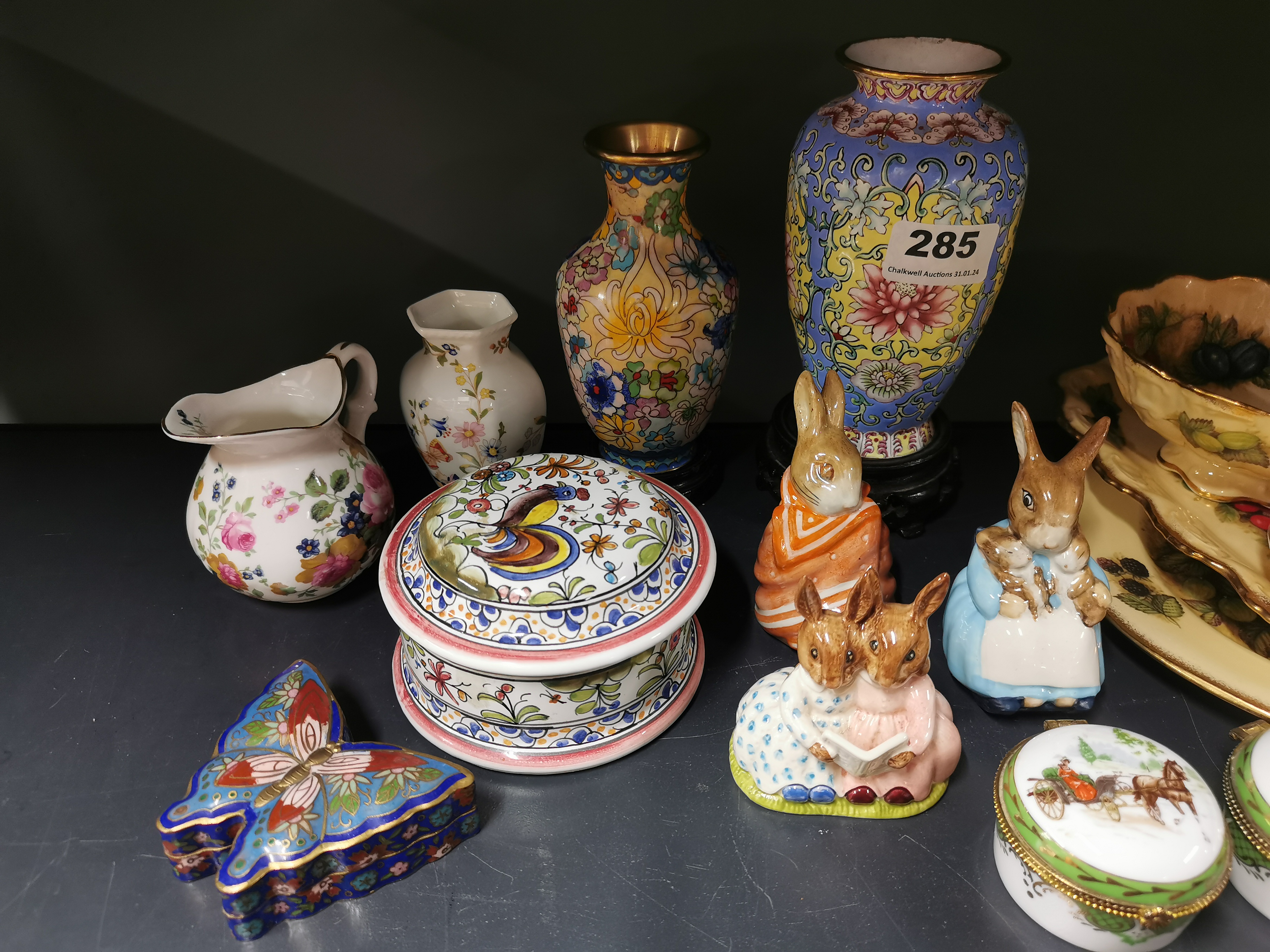 A group of porcelain and enamelled items including Beswick Beatrix Potter figures. - Image 2 of 3