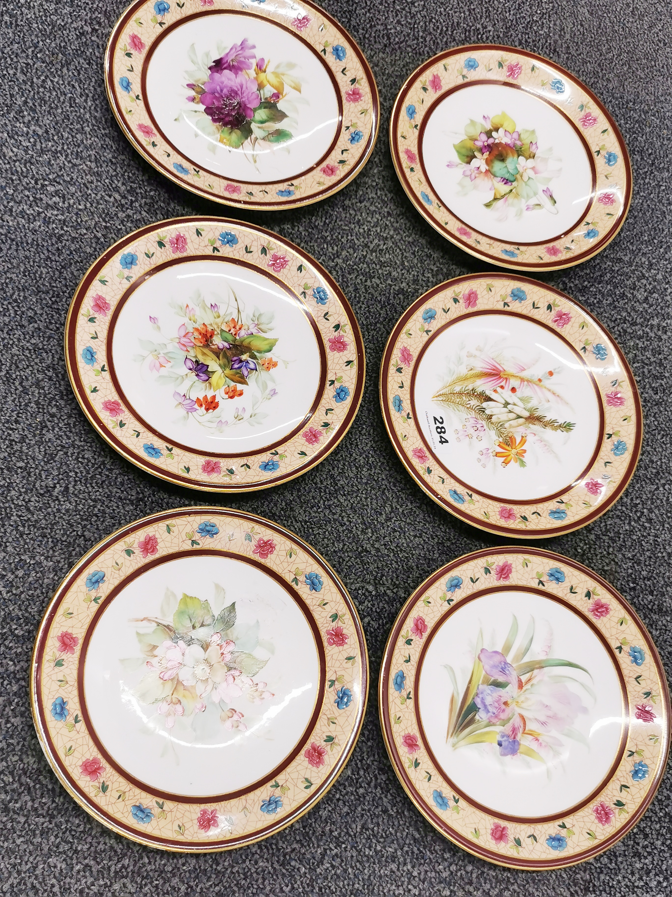 A lovely set of six hand painted Royal Worcester cabinet plates, dia. 23cm. - Image 2 of 3