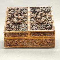 A Burmese carved wooden stationery box, personalised for Lt. Colonel Henry Courtney Brocklehurst,