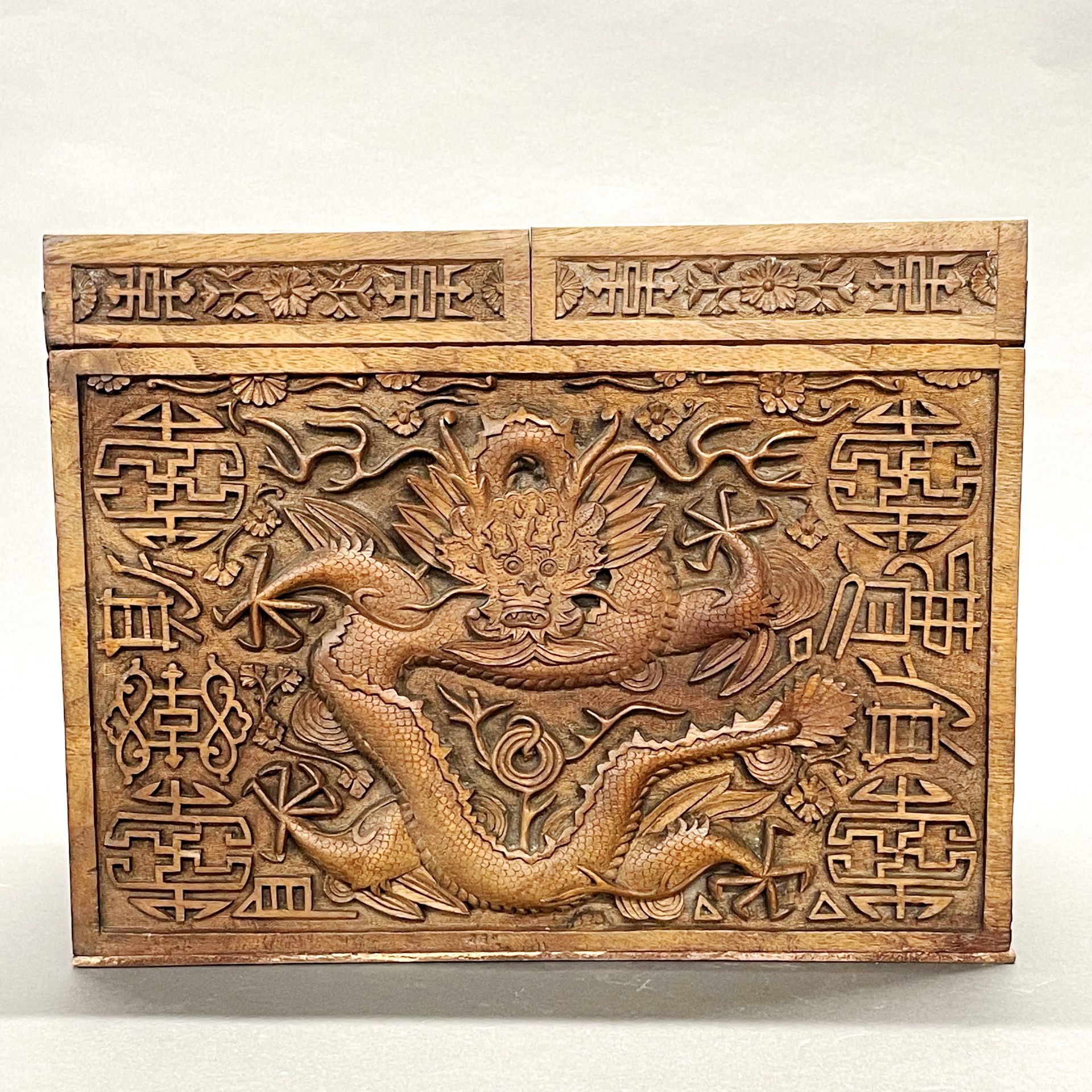 A Burmese carved wooden stationery box, personalised for Lt. Colonel Henry Courtney Brocklehurst, - Image 6 of 11