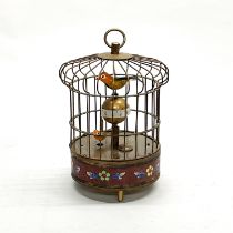 A Chinese cloisonne enamelled novelty bird cage clock, H. 19cm.