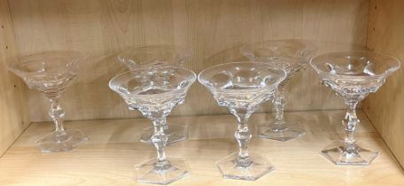 A fine set of six Bohemian Moser hand cut crystal glasses, H. 13cm (two slightly a/f to rim)