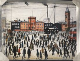 A large framed print under glass after L S Lowry, frame size 64 x 84cm.