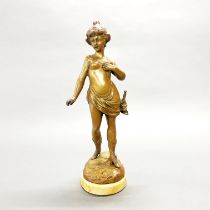 A bronze figure of a girl after Coruel on a marble base, H. 34cm.