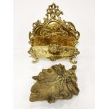 A gilt brass Art Nouveau style letter rack, H. 25, W. 25cm, together with an Art Nouveau style