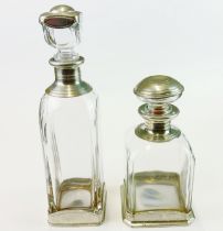 Two Italian Brescia Peletro pewter and glass decanters. Together with a Louise Christ aluminium ring