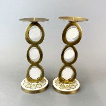 An interesting pair of gilt brass and shagreen 1950's/1960's candlesticks, H. 29cm.