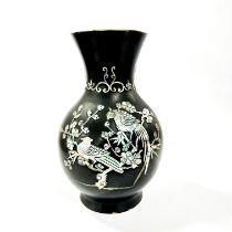 A Chinese lacquered mother of pearl decorated bronze/brass vase, H. 17cm.