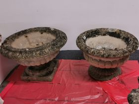 Two antique concrete planters, largest 58 x 38cm.