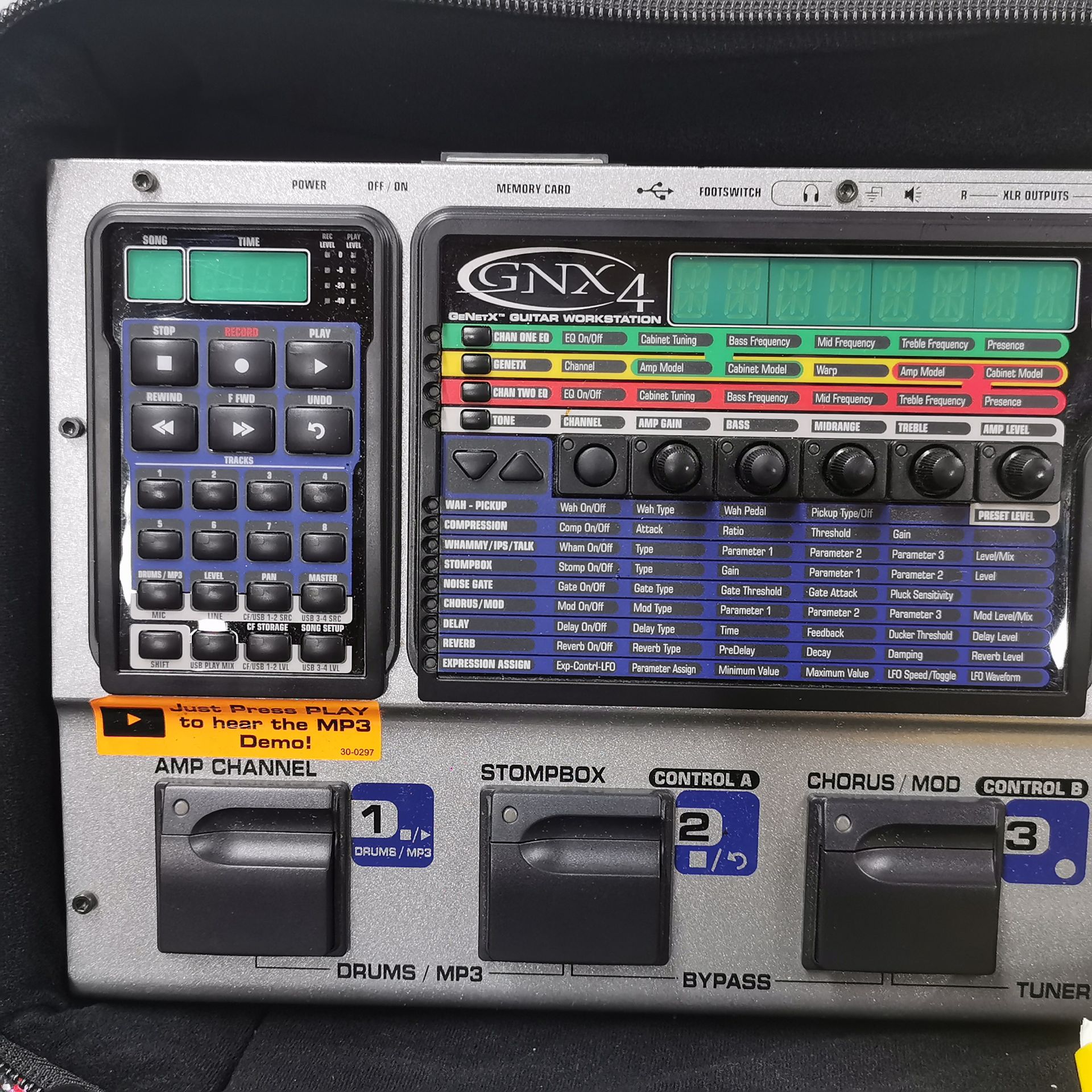 A cased Digitech GMX4 GeNetx guitar work station, 55 x 23cm, with various associated equipment and - Image 2 of 6