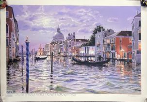 A limited edition 21/495 pencil signed print of Venice, 65 x 98cm.