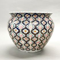 A 19th C Chinese hand enamelled porcelain planter, Dia. 33cm, H. 27cm, A/F to base.