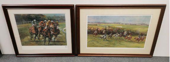 Three framed limited edition horse racing prints, largest frame 84 x 76cm.