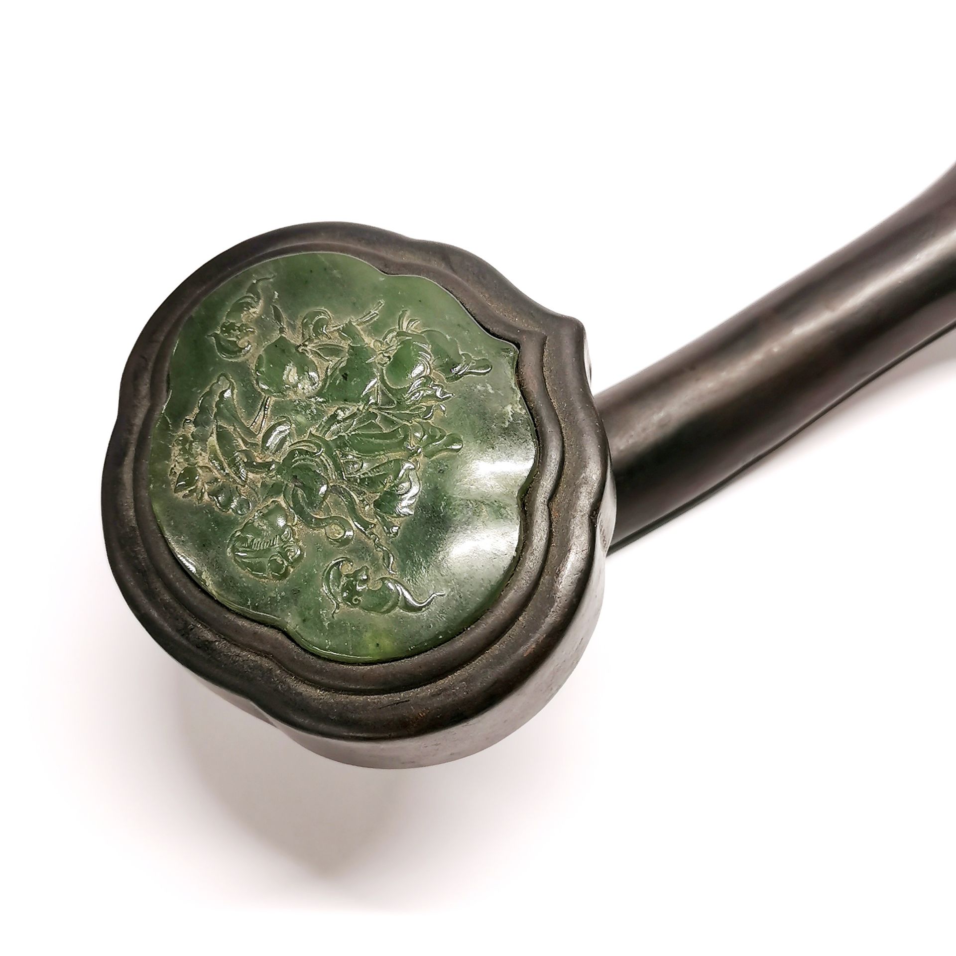 A Chinese hardwood Ruyi sceptre inset with jade panels, L. 50cm. - Image 2 of 5