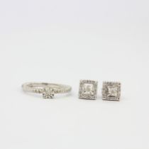 A pair of silver and diamond cluster stud earrings, L. 7mm, and a 925 silver and diamond set