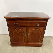 A heavy single drawer inlaid mahogany fold out bar servery, 99 x 86 x 51cm.