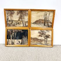 A set of four Australian Li-Tree, bark, seaweed and wood fern pictures by Brenda Hayward, 22 x