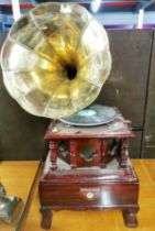A reproduction wind-up gramophone, H. 85cm.