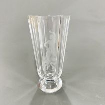 An Orrefors Lindstrand Art Deco style etched glass vase, H. 25cm.